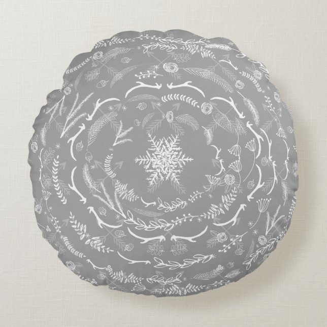 Merry Little KerstRed en Grey Crossed Arrows Rond Kussen (Voorkant)
