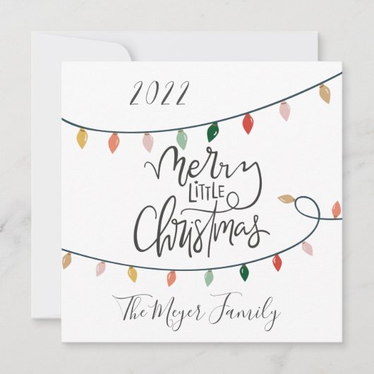 Merry Little Kerstscript Tree Lights 3 Foto Feestdagenkaart (Voorkant)