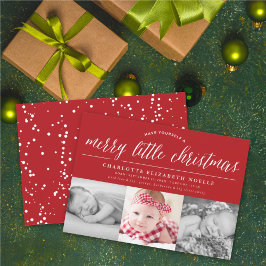 Merry Little KerstTypografie 3 Foto Birth Feestdagenkaart