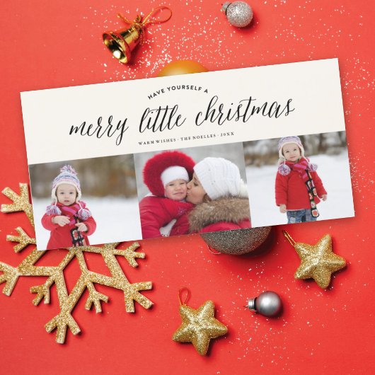 Merry Little KerstTypography Modern 3 Foto Feestdagenkaart