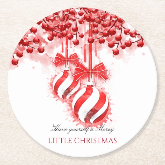 Merry Little kerstWaterverf Splash Ronde Kartonnen Onderzetter (Voorkant)