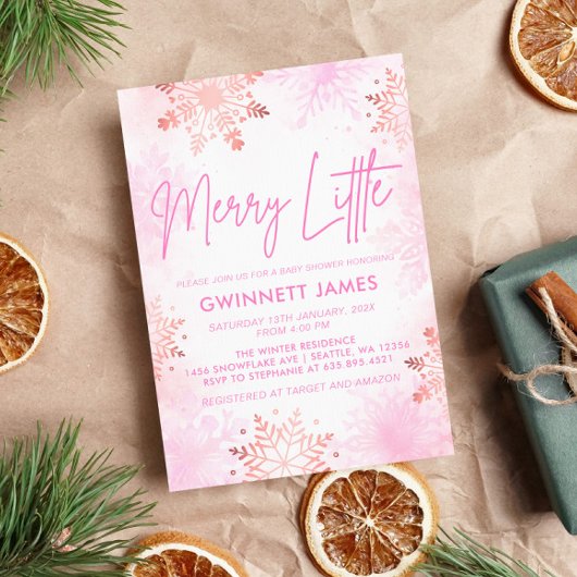 Merry Little Pink Baby shower Kaart