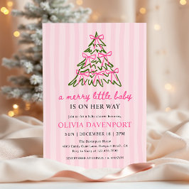Merry Little Pink Bow Christmas Girl Baby Shower Kaart