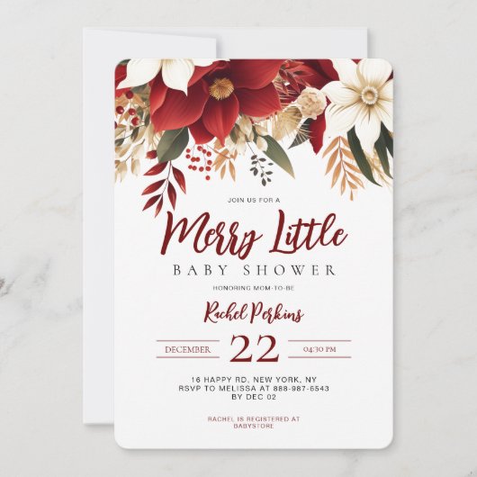 Merry Little Poinsettia Kerst Baby shower Kaart (Voorkant)