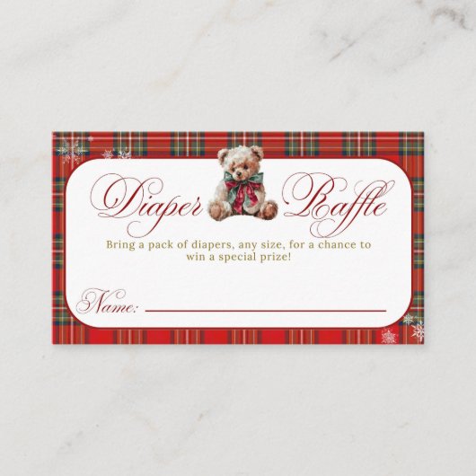 Merry Little Red Bow Christmas Plaid Diaper Raffle Informatiekaartje (Voorkant)