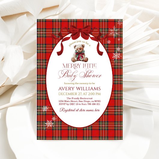 Merry Little Red Bow Christmas Plaid Kaart