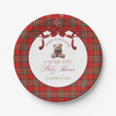 Merry Little Red Bow Christmas Plaid Papieren Bordje (Voorkant)