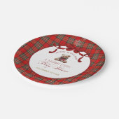 Merry Little Red Bow Christmas Plaid Papieren Bordje (Gekanteld)