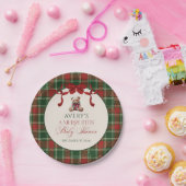 Merry Little Red Bow Christmas Plaid  Papieren Bordje (Feest)