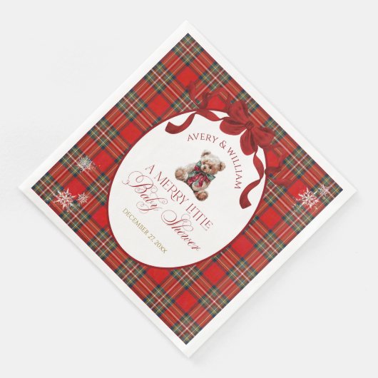 Merry Little Red Bow Christmas Plaid  Servet (Hoek)