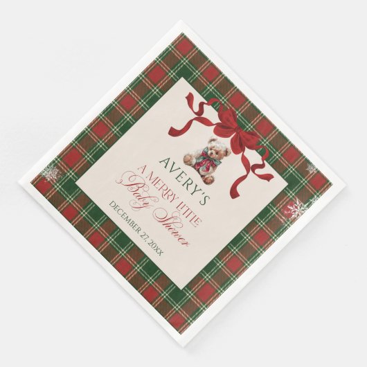 Merry Little Red Bow Christmas Plaid Servet (Hoek)