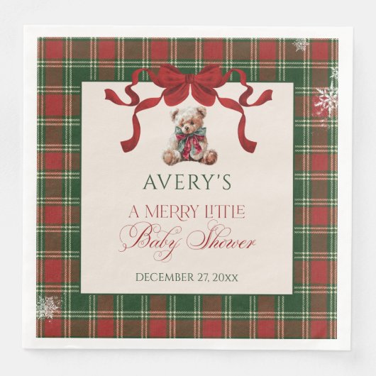 Merry Little Red Bow Christmas Plaid Servet (Voorkant)