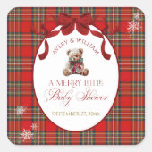 Merry Little Red Bow Christmas Plaid  Vierkante Sticker (Voorkant)