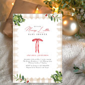 Merry Little Red Bow Gingham Baby Shower Kaart