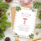 Merry Little Red Bow Gingham Baby Shower Kaart