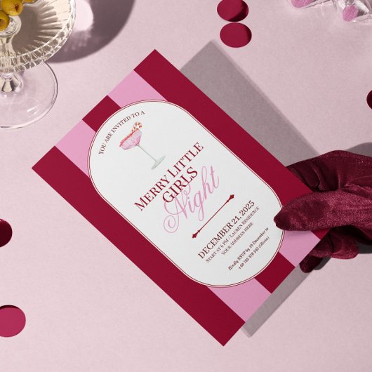 Merry little red stripe Christmas Party Invitation Kaart