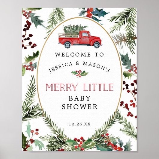 Merry Little Red Truck Baby shower Welcome Sign Poster (Voorkant)