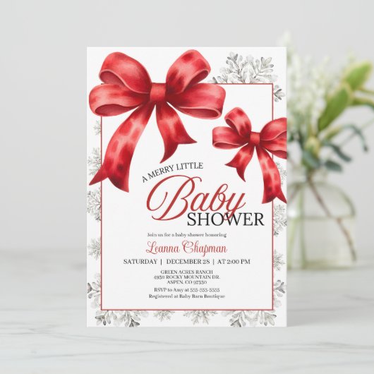 Merry Little Snowy Winter Baby shower Invitation Kaart (Staand voorkant)