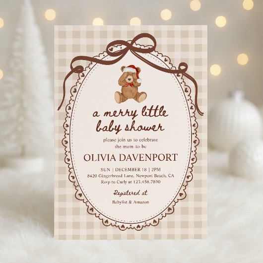Merry Little Teddy Bear Christmas Baby Shower Kaart