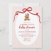 Merry Little Teddy Bear Red Christmas Baby Shower Kaart (Voorkant)