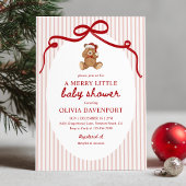 Merry Little Teddy Bear Red Christmas Baby Shower Kaart