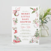 Merry Little Watercolor Christmas Baby Shower Kaart (Staand voorkant)