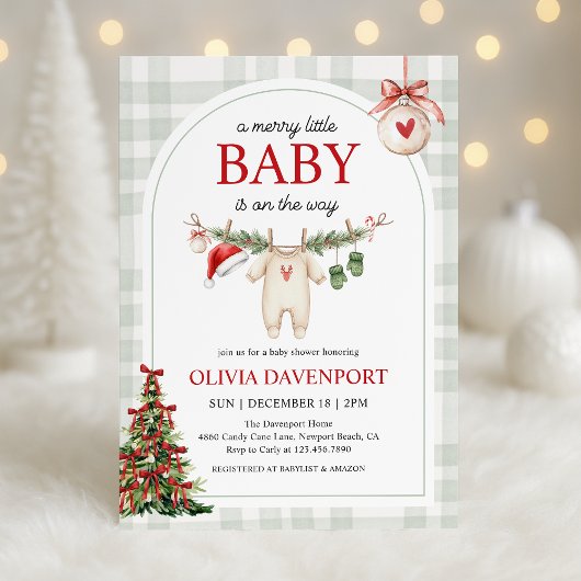 Merry Little Winter Gingham Christmas Baby Shower Kaart