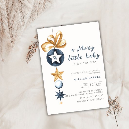 Merry Little Winter Monogram Baby shower Kaart