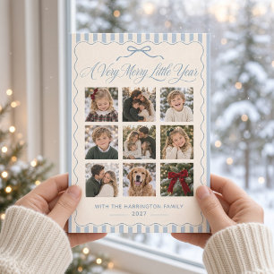 Merry Little Year Blauwe Strik Kerst Foto Collage Feestdagenkaart