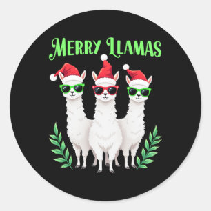 Merry Llamas Funny Christmas Llama Animal Holiday Ronde Sticker
