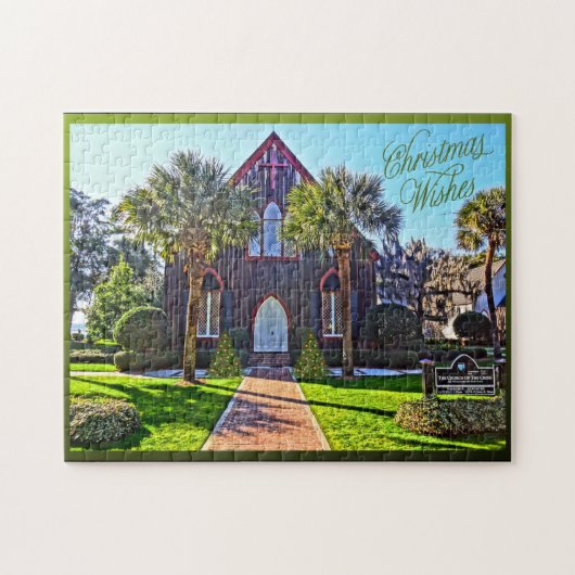 Merry Lowcountry Kerstblauwvintonijn SC Church Legpuzzel (Horizontaal)