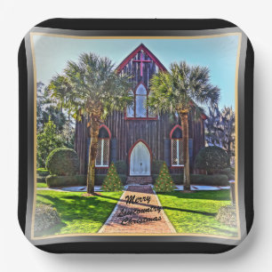 Merry Lowcountry Kerstblauwvintonijn SC Church Papieren Bordje