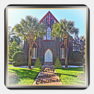 Merry Lowcountry Kerstblauwvintonijn SC Church Vierkante Sticker