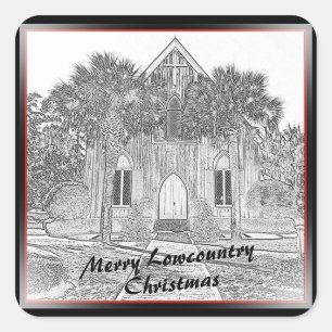 Merry Lowcountry Kerstmis Bluffton Church Vierkante Sticker