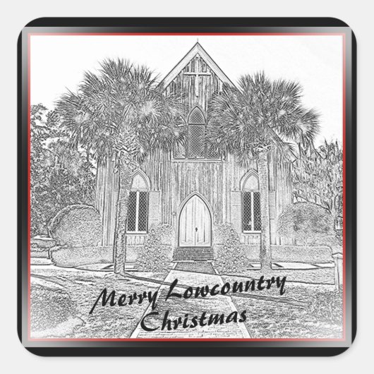 Merry Lowcountry Kerstmis Bluffton Church Vierkante Sticker (Voorkant)