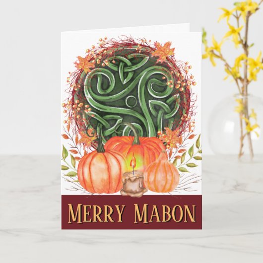 Merry Mabon Celtic Triskelion Herfst Pumpkins Kaart (Gele Bloem)