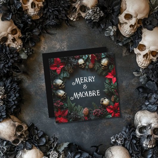 Merry Macabre Schedel Krans Gothic Kerst Feestdagenkaart