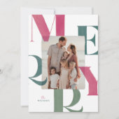 Merry Magenta & Green 2 Foto Kerstmis Feestdagenkaart (Voorkant)