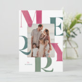 Merry Magenta & Green 2 Foto Kerstmis Feestdagenkaart (Staand voorkant)