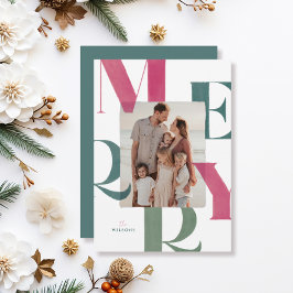Merry Magenta & Green 2 Foto Kerstmis Feestdagenkaart
