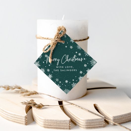 Merry Magic | Kerst van groene en witte sneeuwvlok Bedankjes Labels