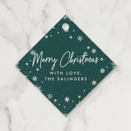 Merry Magic | Kerst van groene en witte sneeuwvlok Bedankjes Labels (Voorkant)