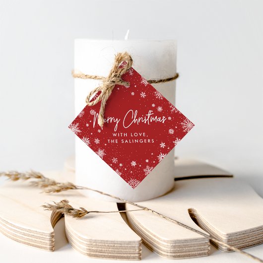 Merry Magic | Kerstmis met rode en witte sneeuwvlo Bedankjes Labels