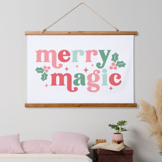 Merry Magic - Kleurrijke vakantietypografie Hangend Wandkleed (Slaapkamer)