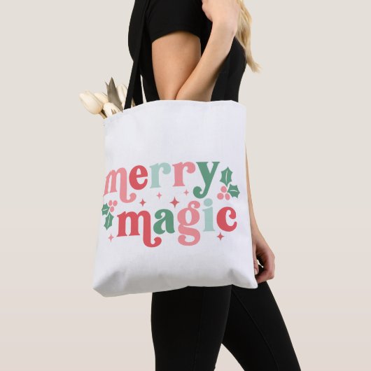Merry Magic - Kleurrijke vakantietypografie Tote Bag (Dichtbij)