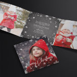 Merry Magic | Rustic Snowflake Multi Photo Drieluik Wenskaart<br><div class="desc">Add a total of five photos to this festive, rustic holiday photo card design in a unique trifold layout adorned with white snowflakes, chalkboard backgrounds and moody soft black background accents. Front features a full bleed photo with a snowflake overlay and "Merry Christmas" in hand sketched lettering. Personalize the inside...</div>