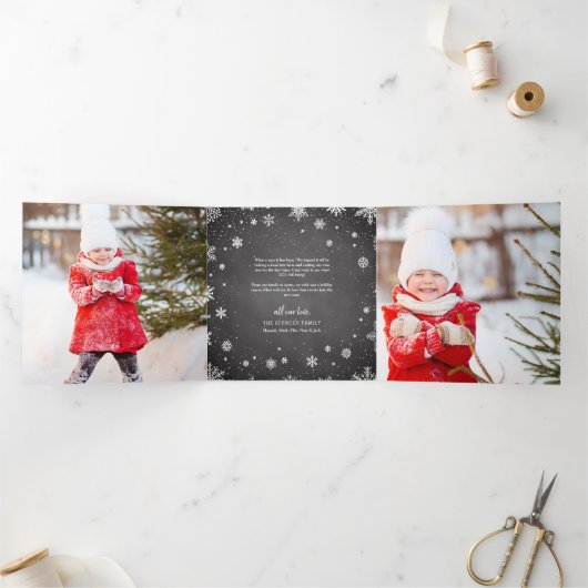 Merry Magic | Rustige sneeuwvlok Multi-foto Drieluik Wenskaart (Binnen)