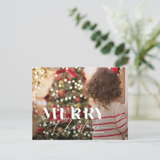 Merry Magic Script Serif Christmas Photo Briefkaar Feestdagenkaart (Staand voorkant)