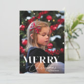 Merry Magic Script Serif Kerstmis Portret Foto Feestdagenkaart (Staand voorkant)