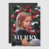 Merry Magic Script Serif Kerstmis Portret Foto Magnetische Uitnodiging (Voorkant / Achterkant)
